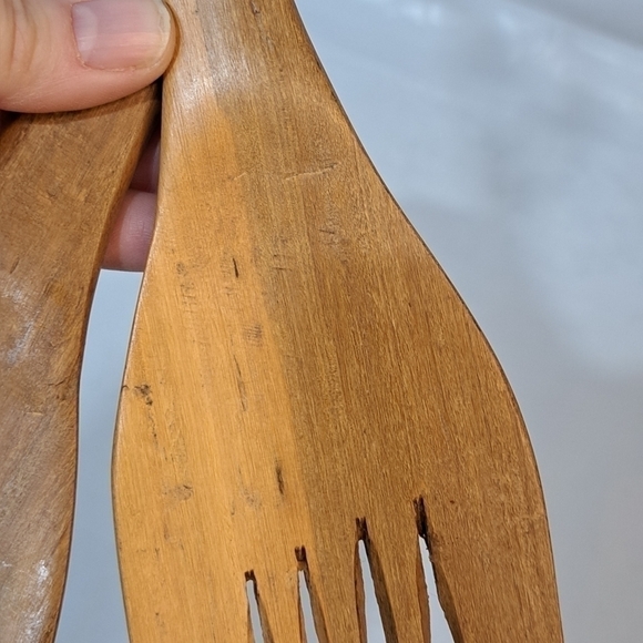 Vintage 1970's Hand Carved Wooden African Serving Utensils Giraffe Handles - Picture 4 of 12